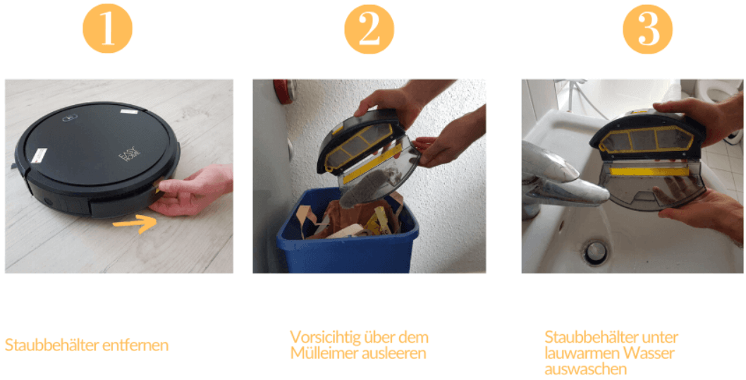 Der Easy Home Staubbehälter wird entleert und gereinigt 